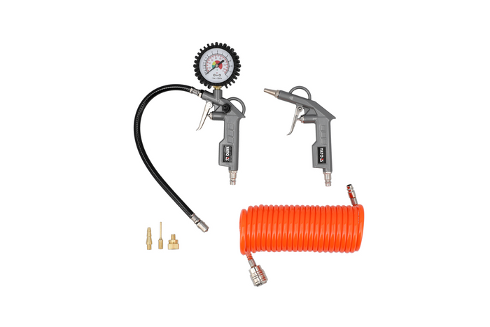 Juego neumático YATO YT-23780 para inflar neumáticos, balones y colchones, 6 piezas.