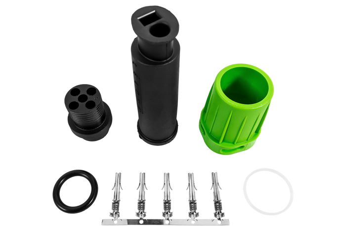 Conector impermeable MANTES para luces traseras de remolque, bayoneta de 5 pines, verde, derecha