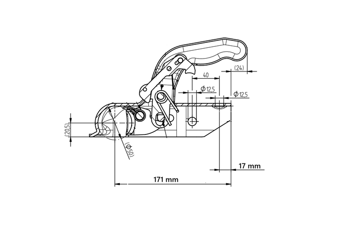 Enganche de bola KNOTT KK14-A para remolque de 1400 kg con barra de tiro tubular de 50 mm.