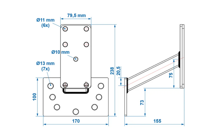 ProPlus 342643 Soporte de montaje para rueda de repuesto de remolque, ángulo de 8 a 16"