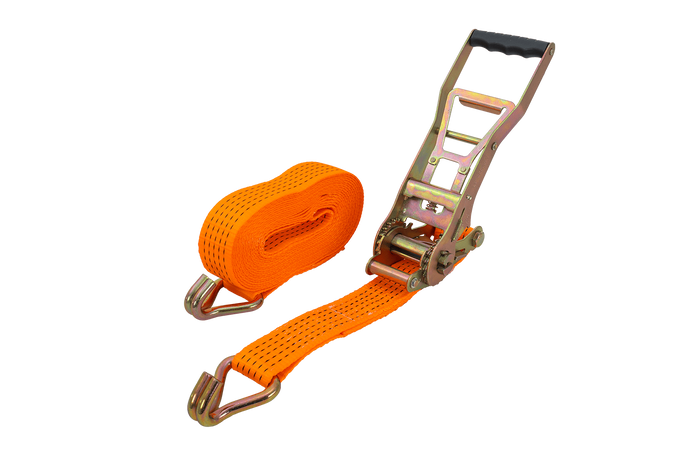Cinta transportadora UNITRAILER ERGO de 8 m/50 mm/5 t de color naranja con tensor.