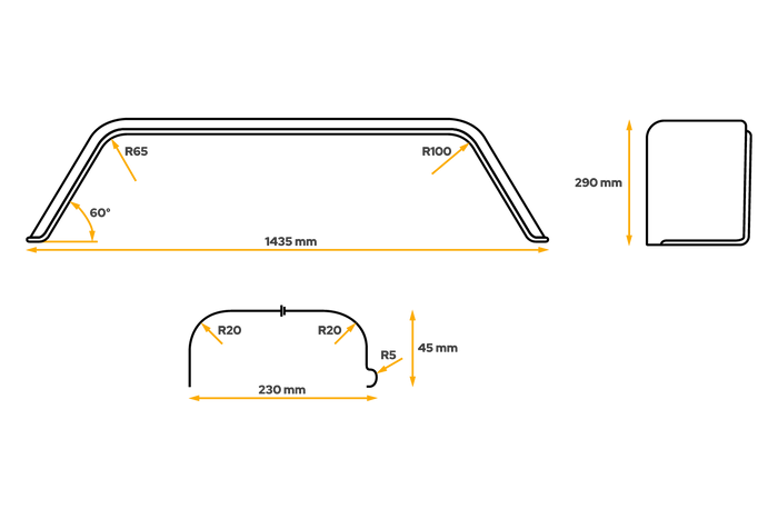 Guardabarros tandem para remolque 13" CHORUS paso de rueda 1435/230mm