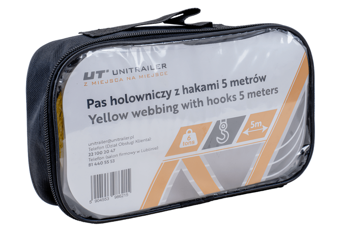 Cuerda de remolque con ganchos UNITRAILER correa de remolque 5m/50mm/6t amarilla