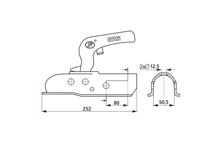 Enganche de bola STEELPRESS ZSK-1700C para remolque de 1700 kg con barra de tiro tubular de 50 mm