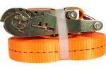 Juego de cuatro correas de transporte UNITRAILER de 10 m/25 mm/1 t de color naranja con tensor.