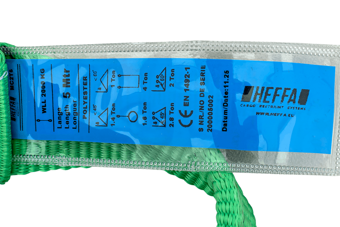 Eslinga de grúa HEFFA de 5 m/60 mm/2 t con bucles