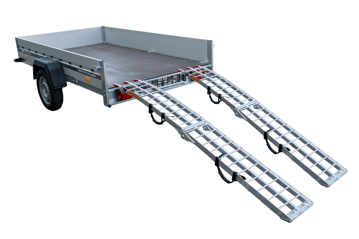 Rampas plegables UNITRAILER ALR002 de aluminio para remolques de 221 cm y 680 kg con correa, juego de 2
