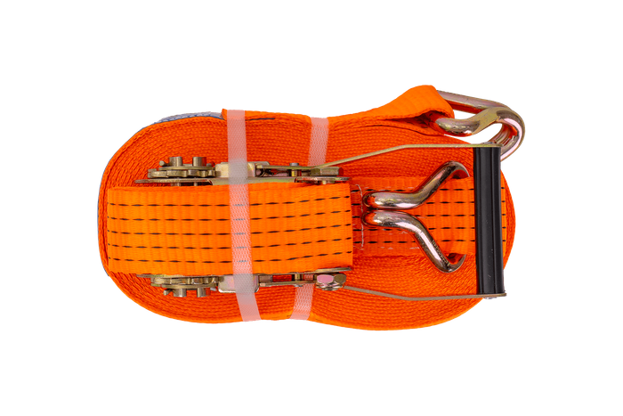 Juego de cuatro correas de transporte UNITRAILER de 15 m/50 mm/5 t de color naranja con tensor.