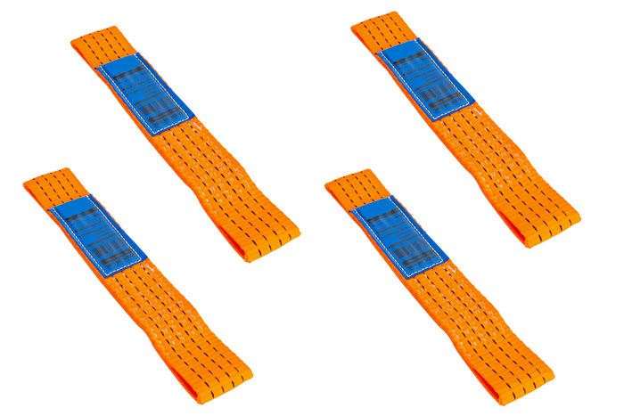 Juego de cuatro arneses de transporte para remolque UNITRAILER de 0,3 m/50 mm/4 t, color naranja.