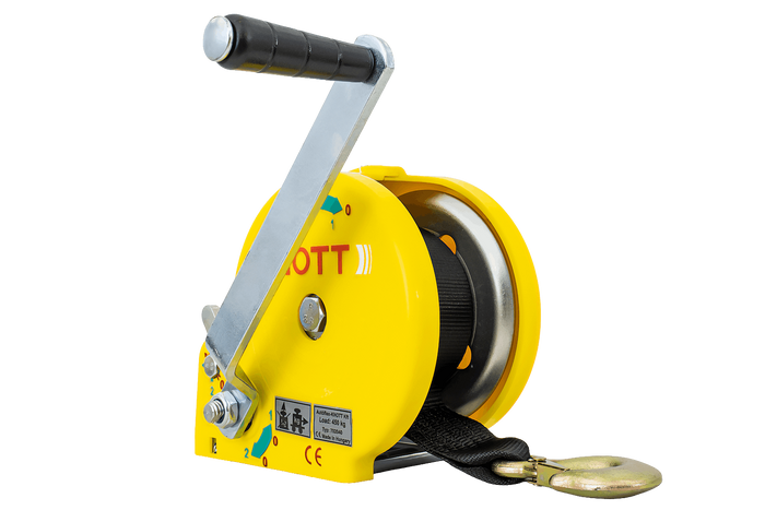 Cabrestante KNOTT 450 KG con cinta carcasa amarilla