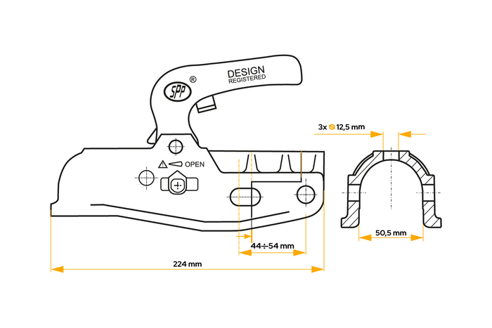 Enganche de bola STEELPRESS BC-3000C-00-00 para remolque de 3000 kg con barra de tiro de tubo de 50 mm, hierro fundido
