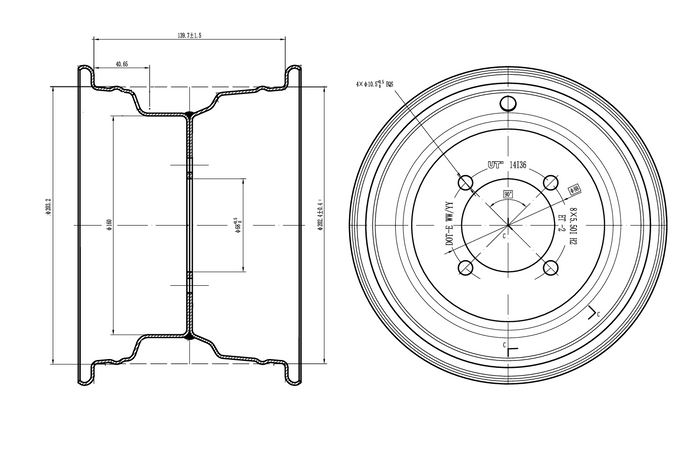 Llanta de acero UNITRAILER negra 5.5" x 8" H2 4x88 ET:-2