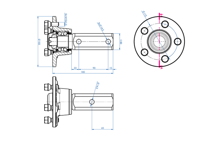 Buje con pasador y rodamiento para eje sin freno STEELPRESS 5x112 1300 kg, juego de tuerca y tapa