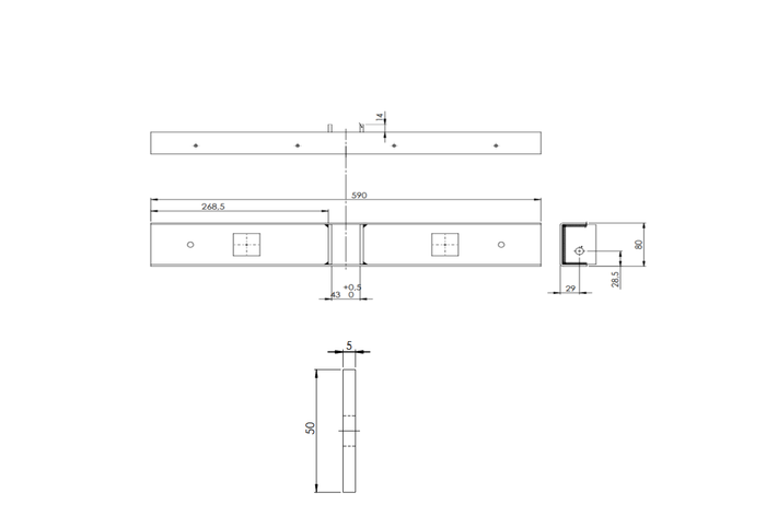 Soporte plano UNITRAILER TTL, longitud 59 cm, altura 50 cm, para remolque de barco