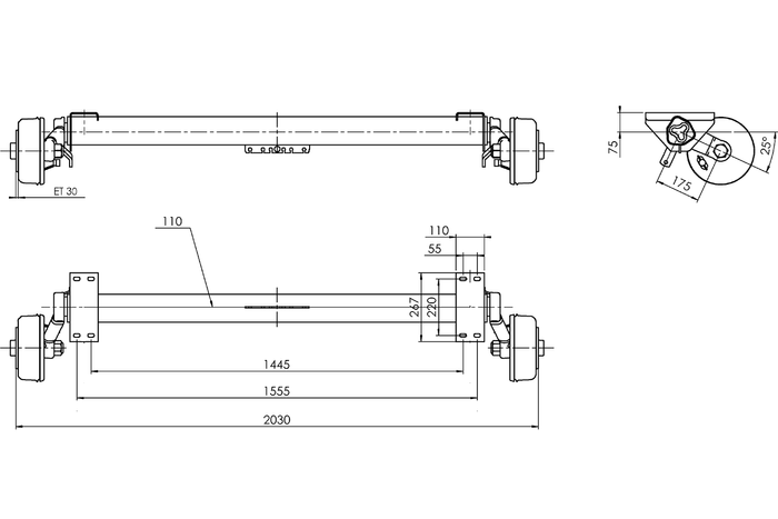 AL-KO EURO eje con freno para remolque de barco 1800kg 1445/1555mm 2030mm 5x112