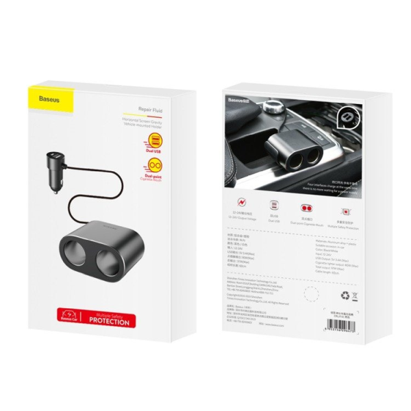 Cargador de coche de alta eficiencia BASEUS (2 puertos USB + 2 tomas de encendedor de cigarrillos, 80 W)
