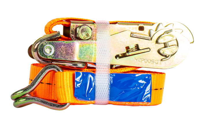 Juego de cuatro correas de transporte UNITRAILER de 2 m/50 mm/5 t de color naranja con tensor.