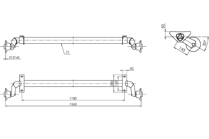 AL-KO OPTIMA eje sin freno para remolque 750kg 1180mm 1560mm 4x100