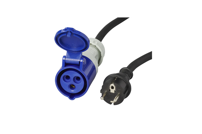 Adaptador con enchufe con toma de tierra y toma CEE de 16 A ProPlus 373527DE, cable de 150 cm.