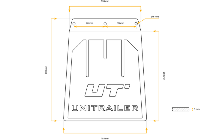 Juego de guardabarros de goma UNITRAILER, cubreguardabarros curvados 185/233 mm