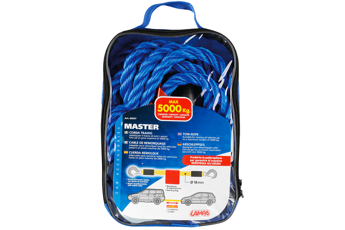 Cuerda de remolque con ganchos Correa de remolque LAMPA 4m/18mm/5t azul