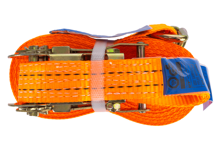 Juego de cuatro correas de transporte UNITRAILER de 10 m/35 mm/2 t de color naranja con tensor.