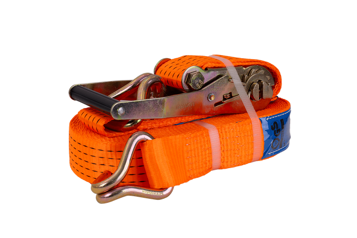 Juego de cuatro correas de transporte UNITRAILER de 15 m/50 mm/5 t de color naranja con tensor.