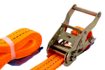 Juego de cuatro correas de transporte UNITRAILER de 3 m/35 mm/2 t de color naranja con tensor.