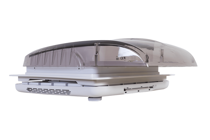 Ventilador de techo automático PUNDMANN PLUS FAN para autocaravana con iluminación y persiana enrollable de 400×400 mm.