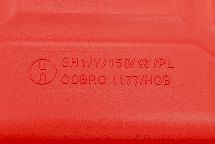 Bidón de plástico HERMON de 10 l con embudo, color rojo