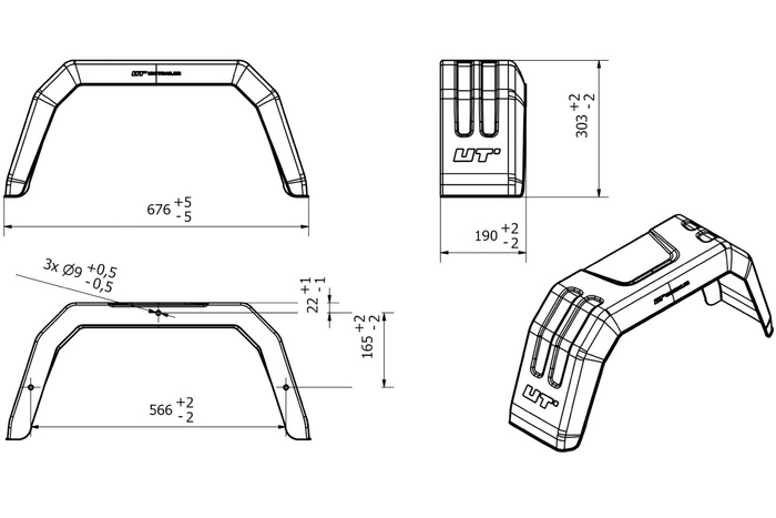 Guardabarros para remolque 13-14" UNITRAILER paso de rueda plano 676/190mm