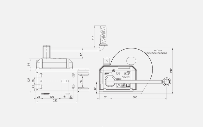 Cabrestante manual para grúa AL-KO de 1150 kg con freno y desenrollado automático