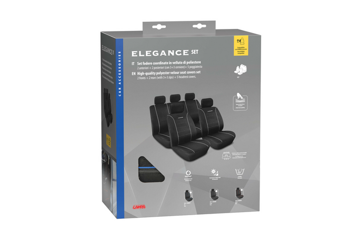 Juego de fundas para asientos de coche LAMPA Elegance azul, para asientos delanteros y traseros
