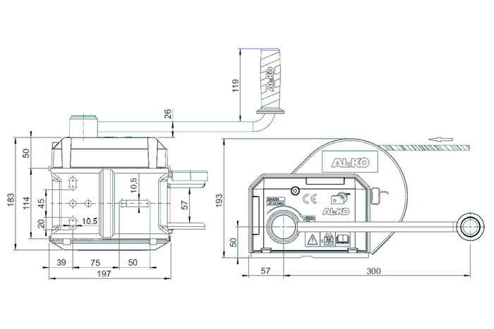 Cabrestante, cabrestante manual para remolque AL-KO de 900 kg con freno