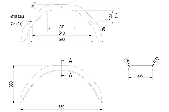 Juego de dos guardabarros para remolque de 14-15" DE HAAN HMHR 2275, pasos de rueda 750/220 mm