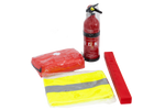 Kit de coche HERMON: botiquín de primeros auxilios, extintor, triángulo, chaleco