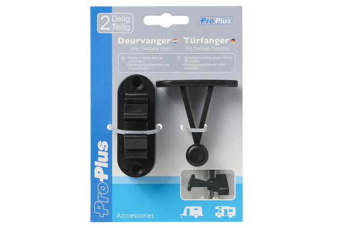 Pestillo de puerta para caravana o autocaravana ProPlus 362622V02BK, manija negra con resorte para sujetar la puerta.