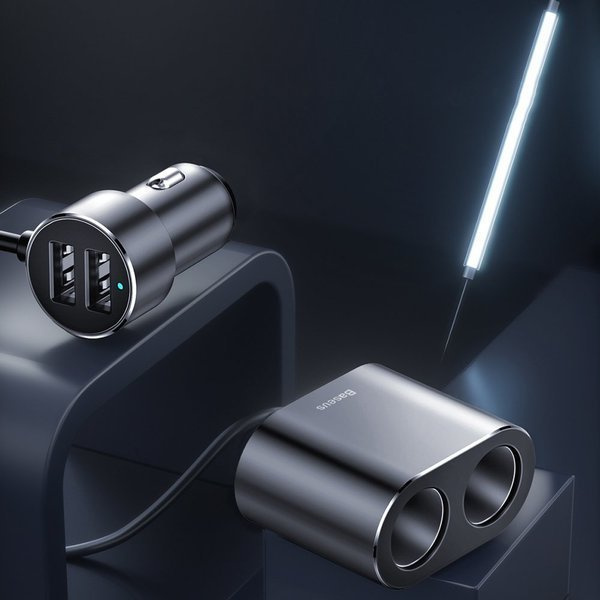 Cargador de coche de alta eficiencia BASEUS (2 puertos USB + 2 tomas de encendedor de cigarrillos, 80 W)