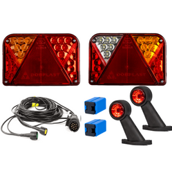 Juego de luces: luces traseras LED DOBPLAST DPT35 + luces de posición laterales LED FRISTOM FT-009 + arnés MANTES 4,5 m 7PIN