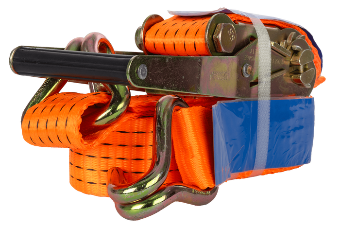 Juego de cuatro correas de transporte UNITRAILER de 5 m/50 mm/5 t de color naranja con tensor.