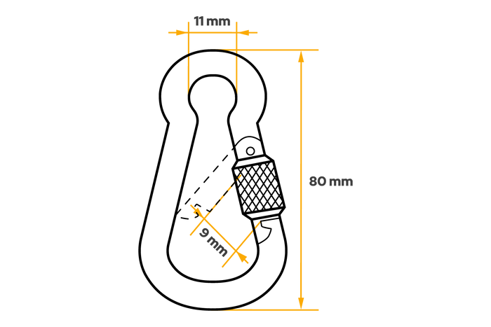 Mosquetón con seguro para cuerdas DROMET KSZ.8.80 Mosquetón de bombero 8x80mm
