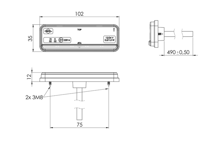 Luz de posición LED HORPOL LD 2434, universal, blanca, delgada