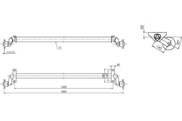 AL-KO OPTIMA eje sin freno para remolque 750kg 1500mm 1820mm 4x100