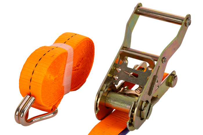 Juego de cuatro correas de transporte UNITRAILER de 5 m/25 mm/1 t de color naranja con tensor.