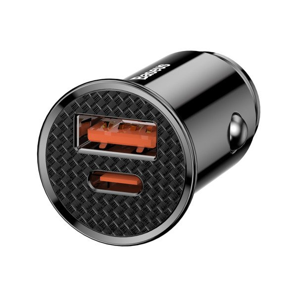 Cargador de coche circular de plástico BASEUS USB-A, USB-C de 30 W