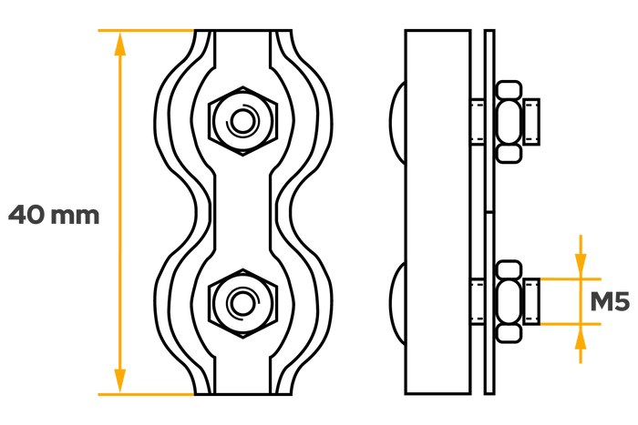 Abrazadera de cuerda doble DROMET ZLS.4 para cuerdas de 4 mm