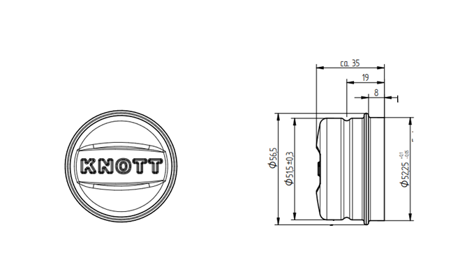 Tapa de cubierta de cojinete de cubo KNOTT de 52,2 mm para remolque