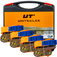 Juego de cuatro correas de transporte UNITRAILER de 4 m/25 mm/0,68 t de color naranja con tensor, en maleta.