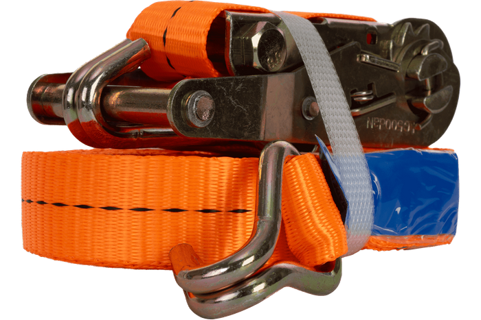 Juego de cuatro correas de transporte UNITRAILER de 10 m/25 mm/1 t de color naranja con tensor.