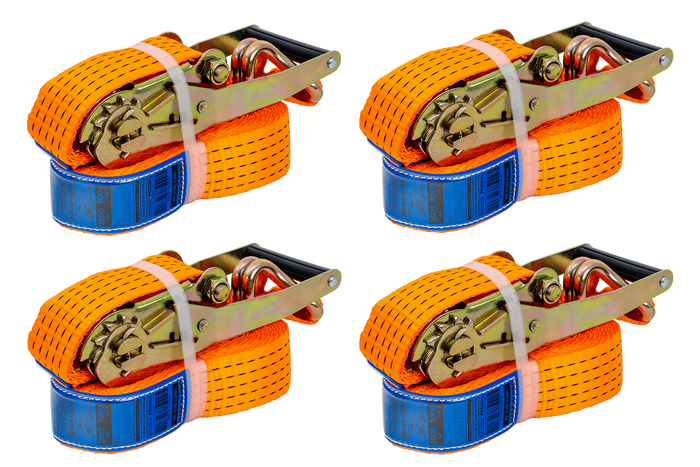 Juego de cuatro correas de transporte UNITRAILER de 6 m/50 mm/5 t de color naranja con tensor.